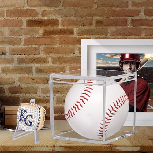 3 Pack Championship Ring Display Case Clear Acrylic Display Case Mini Football Baseball Softball Ring Holder Display Box Single Coin Stand 1 Slot Ring Hole Storage Box for Sports Fans, 2.16 Inch - size: 3 Pack