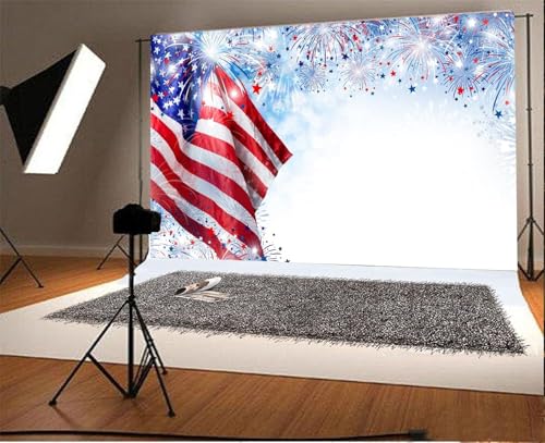 AOFOTO 7x5ft American Flag with Fireworks Backdrop 4 July Independence Day Photography Background Stars and Stripes USA Patriotic Veteran Holiday Photo Studio Props Vinyl Seamless Portrait Wallpaper - size: 7x5ft