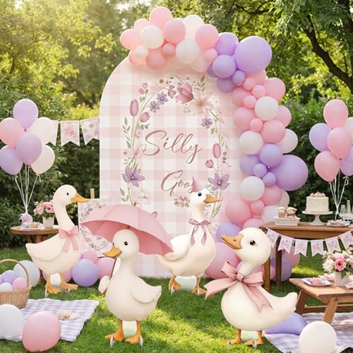4 Pcs Large One Silly Goose Baby Shower Decoration for Girl Silly Goose Cardboard Cutouts Backdrop Party Decorations for Photo Booth Props Lawn Yard Signs Party Supplies - style: Silly Goose