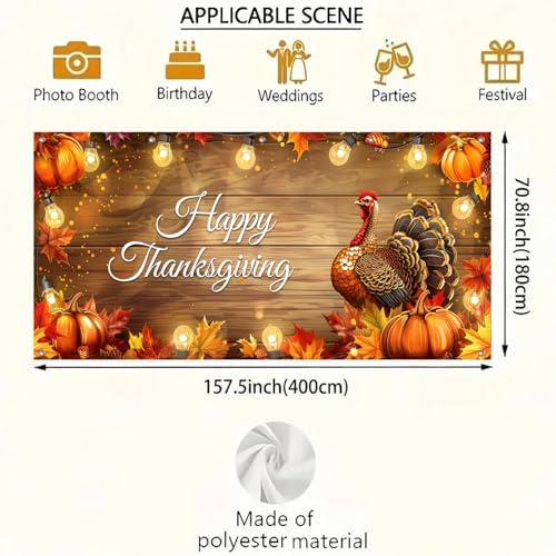 HOMETITUTE 6x13ft Thanksgiving Garage Door Banner Warm Lights Wood Texture Turkey Pumpkin Fall Leaves Family Gathering Photo Background Decor Indoor Outdoor Party Decorations - color: Garage Banner#3