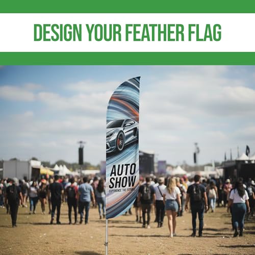 Custom Feather Flag by BCB Print, Personalized Swooper Flag with Photo, Text or Logo, 11.5x2.5 FT Single-Sided HD Print, Optional Add-On 15 FT Pole Kit & Ground Spike, Made in USA, Fast Delivery - color: Feather Flag +/– Ground Spike Kit