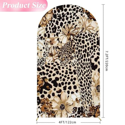 Leopard Texture Leopard Print Leopard Flowers Seamless Pattern 7.2FT Wedding Arch Cover Spandex Fitted Fabric Round Top Stretchy Backdrop Stand Covers for Wedding Birthday Party Decoration