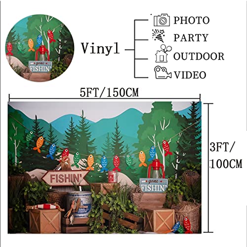 Gone Fishing Photography Background Forest Green Plants Boy Child Birthday Party Cake Smash Portrait Backdrop Baby Shower Party Photo Booth Props,5x3ft - size: 5ft x 3ft