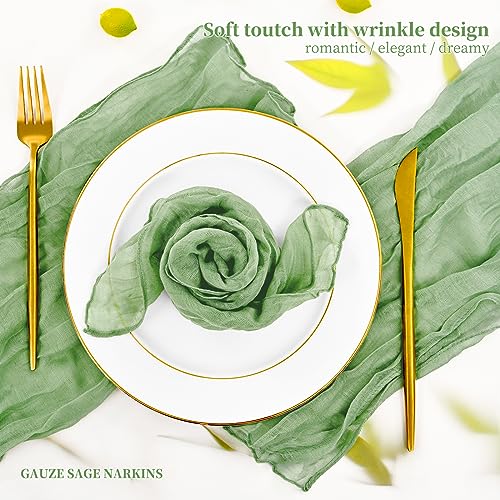 42 Pcs Sage Green Gauze Cheesecloth Napkins, 20 x 20 Inch Rustic Boho Dinner Napkins Wrinkled Rustic Linen Napkins for Wedding,Dinner,Family Everyday Use/Parties - color: Sage Green, size: 20" x 20" (Set of 42)