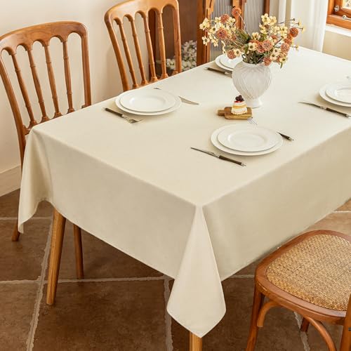 Seenus Beige Long Table Cloth Fits 8 Foot Rectangle Table, Water Resistant & Wipeable Fabric Tablecloth for 10-12 Seats Dining Banquet Party, 60 x 120 Inch - color: Beige, size: 120" x 60" (Rectangular)