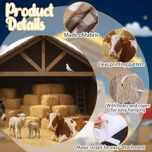 Panelee 9.8x6.5ft Christmas Nativity Backdrop Decoration Nativity Stable Scene Backdrop Banner Farm Barn Manger Straw Bales Haystack Yard Garage Door Wall Decor for Xmas Holiday Party Decor - style: Classic