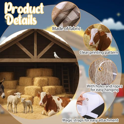 Panelee 9.8x6.5ft Christmas Nativity Backdrop Decoration Nativity Stable Scene Backdrop Banner Farm Barn Manger Straw Bales Haystack Yard Garage Door Wall Decor for Xmas Holiday Party Decor - style: Classic