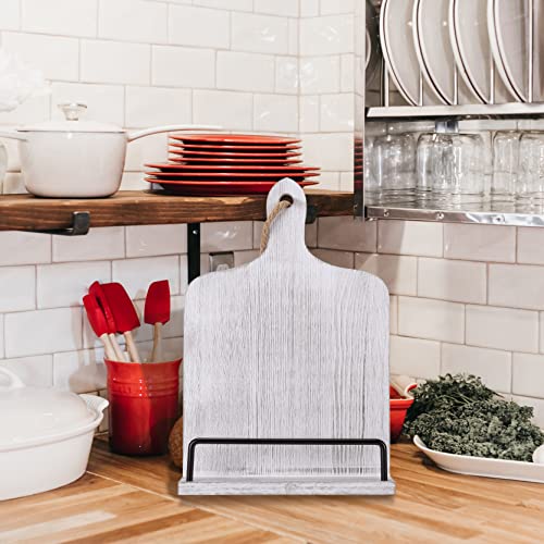 Soligt Cookbook Stand for Kitchen Counter Adjustable Recipe Book Holder Rustic Wood Cutting Board Style - White - color: White