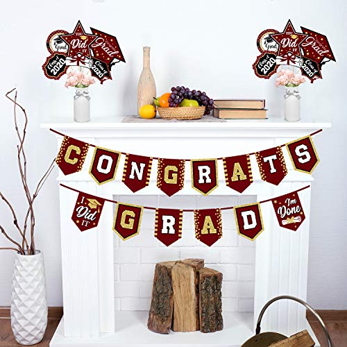 2026 Maroon Graduation Banner - No DIY Required maroon Graduation Party Supplies Decorations Grad Banner for College, High School Party (maroon Congrats Grad) - color: Maroon