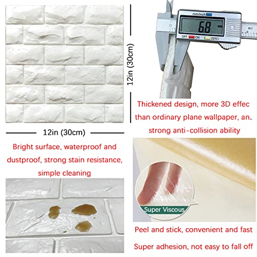 3D Wall Panels Peel and Stick 11PCS White Foam Brick Wallpaper for Bedroom Faux Stone Wall Panel Self-Adhesive Wallpaper (11PCS-10.65 Sq Ft, White) - color: White, size: 11pcs-10.65 Sq Ft