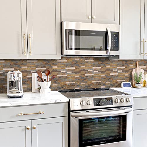 STICKGOO Peel and Stick Backsplash, PVC Wall Tiles Stick on Backsplash for Kitchen(1 Sheet, Rust Brown with Metal Gold) - color: Rust Brown with Metal Gold