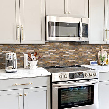 STICKGOO Peel and Stick Backsplash, PVC Wall Tiles Stick on Backsplash for Kitchen(1 Sheet, Rust Brown with Metal Gold) - color: Rust Brown with Metal Gold