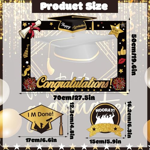 2026 Graduation Photo Booth Props, Black Gold Graduation Photo Prop Frame & Grad Photo Booth Props, Funny Grad Party Selfie Props, Selfie Photo Frame for High School and College Grad