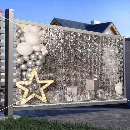 6×4FT Silver Sequin Glitter Star Balloon Box Photo Backdrop Happy Birthday Shimmer Wall Photography Background Baby Shower Newborn Celebration Party Banner Decoration Supplies Polyester - size: 6x4FT
