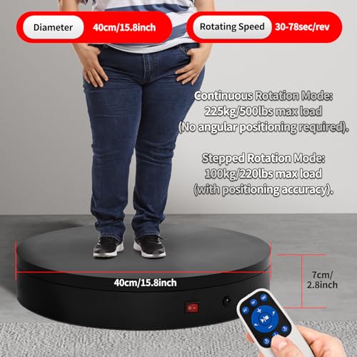 15.8In Remote Large Motorized electric turntable Rotating platform Photography Turntable Motorized lazy susan Base giratoria para for Photography,3D Scanner,Heavy duty display(Load Range:220~500lbs) - size: 15.8inch/Black/500Lbs Load