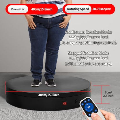 15.8In Remote Large Motorized electric turntable Rotating platform Photography Turntable Motorized lazy susan Base giratoria para for Photography,3D Scanner,Heavy duty display(Load Range:220~500lbs) - size: 15.8inch/Black/500Lbs Load