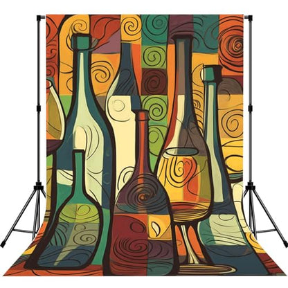 Wine Bottle Art Backdrop Background for Photography 5x7ft Photobooth Professional Photo Backdrop Curtains Video Photography Studio Photo Backgrounds Banner Booth Background Screen Parties - color: Wine Bottle Art