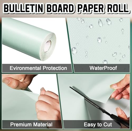 Inkspire Mint Green Bulletin Board Paper Roll,14.8FTx47IN Large Reusable Waterproof Erasable Classroom Wall Background Backdrop Paper,Fade-Resistant Fabric Wrapping School Decors Teacher Supplies - color: Mint Green