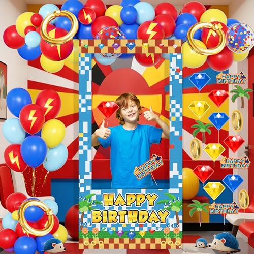 Birthday Decorations for Boys,Happy Birthday Banner, 30 Balloons,Gold Ring Foil Balloon,Photo Booth Props for Men (Hedgehog) - color: Hedgehog
