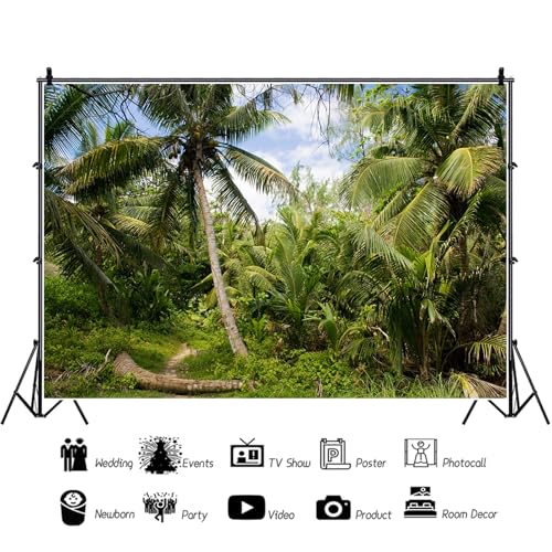 20x10ft Tropical Island Backdrops for Photography Coconut Palm Trees Background Island Wedding Backdrop Summer Theme Party Siesta Holiday Green Spring Summer Photo Studio Video Props - size: 20x10ft