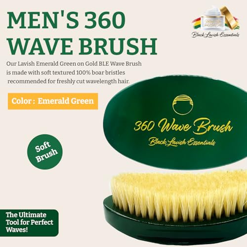 360 Wave Brush, Build Deeper Waves, Soft & Hard Boar Bristle Curved Brush, Black Lavish Essentials Signature (Soft, Emerald Green) - color: Emerald Green, size: Soft Brush