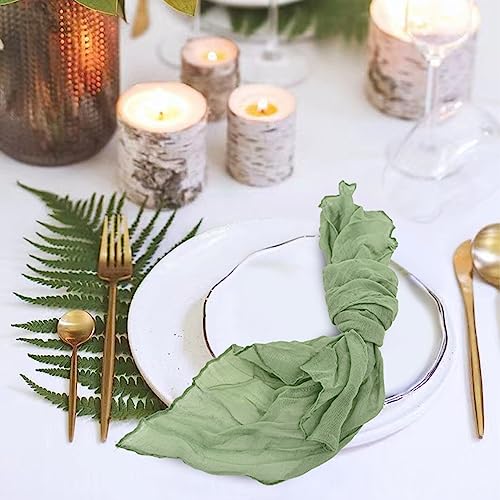 96 Pcs Sage Green Gauze Cheesecloth Napkins, 20 x 20 Inch Rustic Boho Dinner Napkins Wrinkled Rustic Linen Napkins for Wedding,Dinner,Parties - color: Sage Green, size: 20" x 20" (Set of 96)