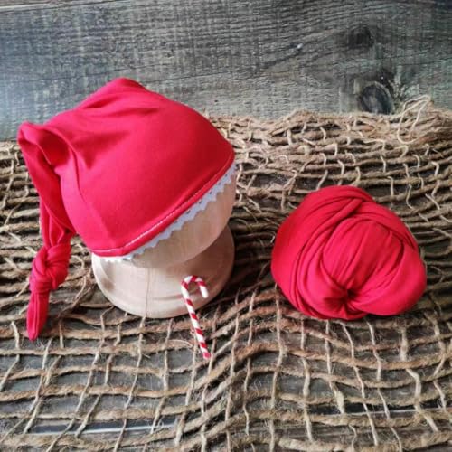Christmas Newborn Baby Photo Shoot Props Outfits Crochet Clothes Santa Claus Red Hat Pants Photography Props - color: Red and Milky White