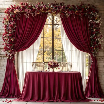 Burgundy Backdrop Curtains 4 Panels - Wrinkle-Free Polyester Photography Drapes for Baby Shower & Birthday Party - 16 X10FT - color: Burgundy, size: W4' x H10'(4 panels)