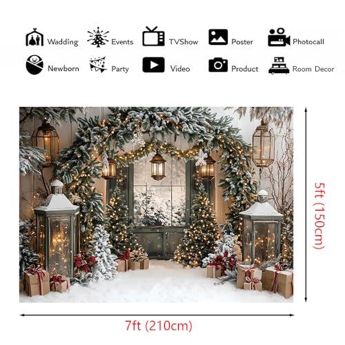 AIBIIN 7x5ft Winter Christmas Photography Backdrop Snowy Lantern Arch with Christmas Trees and Lights for Holiday Portraits, Christmas Partiesand New Year’s Celebrations - color: White, size: 7x5ft