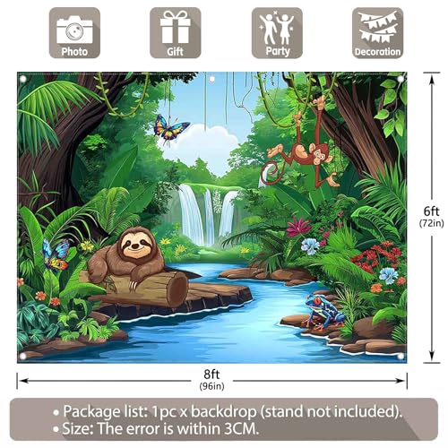 8x6ft Fabric Jungle Forest Backdrop Tropical Rainforest Safari Animal Background Adventure Party Decorations Kids Summer Event Photo Banner Props - size: 8'x6'