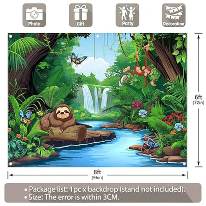 8x6ft Fabric Jungle Forest Backdrop Tropical Rainforest Safari Animal Background Adventure Party Decorations Kids Summer Event Photo Banner Props - size: 8'x6'
