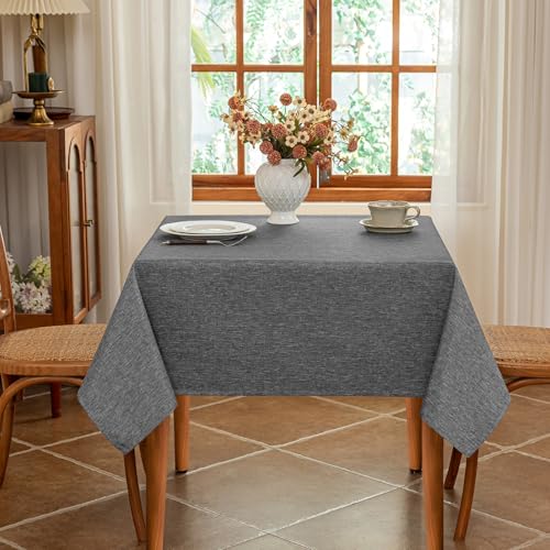 Seenus Faux Linen Fabric 52 x 52 Inch Square Grey Tablecloth Textured Water Resistant & Washable Card Table Cloth Anti-Scratch for Dining Kitchen Patio - color: Dark Grey, size: 52" x 52" (Square)