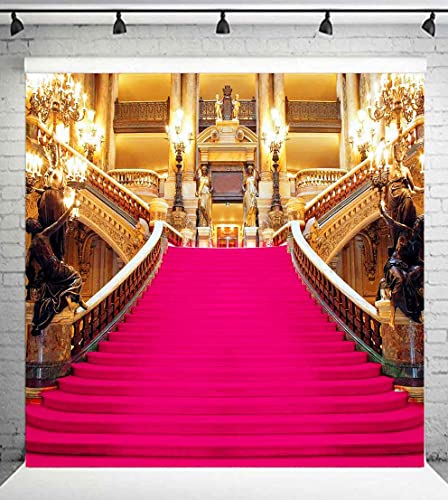 Pink Carpet Backdrop, Golden Palace Gorgeous European Hall Birthday Bash Photo Backdrop, Vinyl 5x5ft Prom Picture Photo Studio Props BJXTGU82 - color: Pink, size: 5x5ft