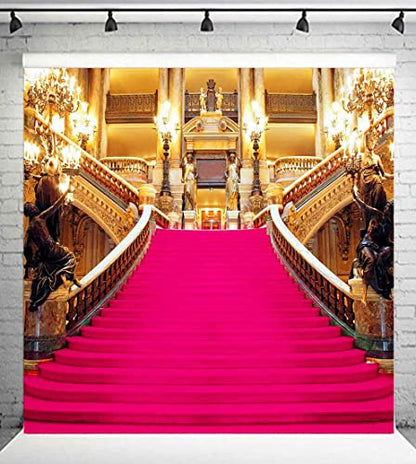 Pink Carpet Backdrop, Golden Palace Gorgeous European Hall Birthday Bash Photo Backdrop, Vinyl 5x5ft Prom Picture Photo Studio Props BJXTGU82 - color: Pink, size: 5x5ft