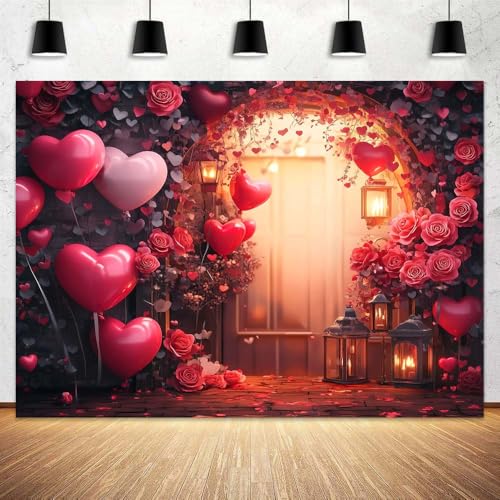 5 x 3 ft Valentine's Day Party Background Red Rose Garden Wall Red Rose Love Heart Background Banner Birthday Party Artistic Portrait Decoration Backdrop Photo Studio - color: Red1, size: 5x3ft