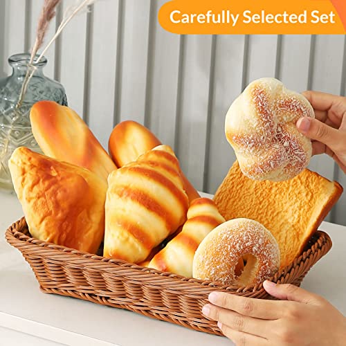 Joeabor 8pcs Artificial Bread Set, Realistic Fake Food for Display, Fake Bread for Decoration, Faux Food Props for Staging, Includes Faux Croissant, Dessert, Loaves - color: Set a