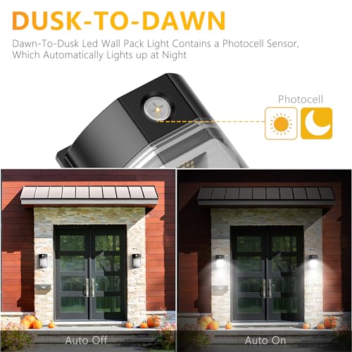 30W LED Wall Pack Light with Dusk to Dawn Sensor, 3600LM, 5000K Daylight, 120Vac Led Porch Lights, IP65 Waterproof Outdoor Security Lighting for Garage Warehouse Garden, ETL Certified, 2 Pack - size: 2 Pack