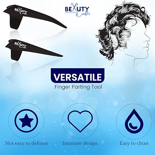 Beauty & Crafts 2PC Pro Hair Parting & Sectioning Rings-Stainless Steel Finger Tool for Precise Hair Styling and Extension Installations - Straight & 1 Curved Ring with Carrying Box (Black) - color: Ring Black