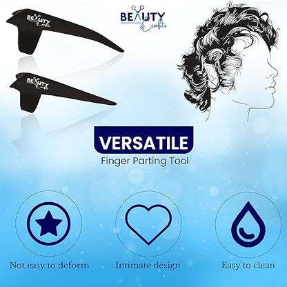Beauty & Crafts 2PC Pro Hair Parting & Sectioning Rings-Stainless Steel Finger Tool for Precise Hair Styling and Extension Installations - Straight & 1 Curved Ring with Carrying Box (Black) - color: Ring Black