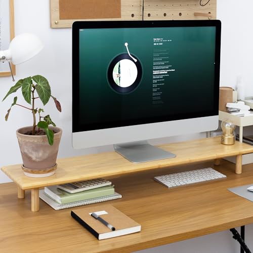 Bamboo Dual Monitor Stand Riser with Underneath Storage, Ergonomic Desk Shelf Supports PC Computer Monitor, Printer, TV for Home, Office, Natural - color: Natural