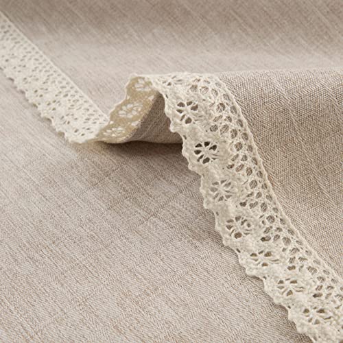 GLORY SEASON Lace Trim Tablecloth Linen-Look Textured Rustic Burlap Stlye Machine Washable Solid Heavy Weight Rectangle/Oblong Table Cloth Cover for Kitchen Dinning Tabletop Decoration 55x86 in Beige - size: 86" x 55" (Rectangular)