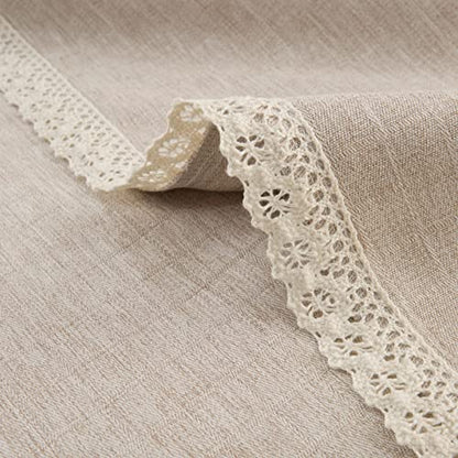 GLORY SEASON Lace Trim Tablecloth Linen-Look Textured Rustic Burlap Stlye Machine Washable Solid Heavy Weight Rectangle/Oblong Table Cloth Cover for Kitchen Dinning Tabletop Decoration 55x86 in Beige - size: 86" x 55" (Rectangular)