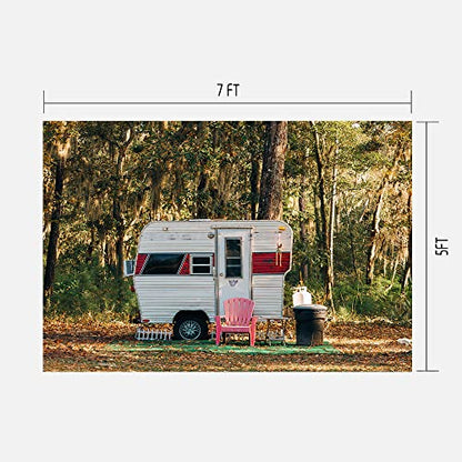 Forest Camper Backdrops for Camping Themed Party Supplies Sunny Woods Outside Holiday Relax Banner 7x5ft Photo Booth Prop BJYYLU547 - size: vinyl-7x5ft