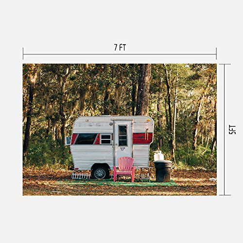 Forest Camper Backdrops for Camping Themed Party Supplies Sunny Woods Outside Holiday Relax Banner 7x5ft Photo Booth Prop BJYYLU547 - size: vinyl-7x5ft