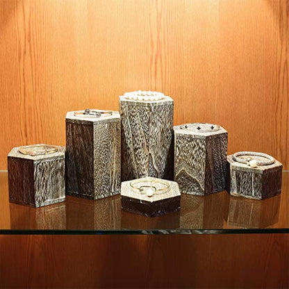 MOOCA Wooden 6 Pcs Hexagon Risers for Display Jewelry and Accessories Display Stand, Coffee - color: Coffee, 6 Pieces