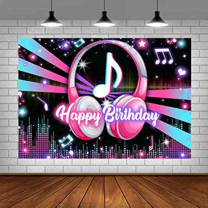 Lofaris Popular Musical Theme Birthday Party Backdrop Music Happy Birthday Background Kids Adults Large Birthday Musical DJ Short Video Party Cake Table Decorations 5x3ft - size: 5x3ft