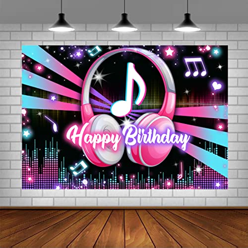 Lofaris Popular Musical Theme Birthday Party Backdrop Music Happy Birthday Background Kids Adults Large Birthday Musical DJ Short Video Party Cake Table Decorations 5x3ft - size: 5x3ft