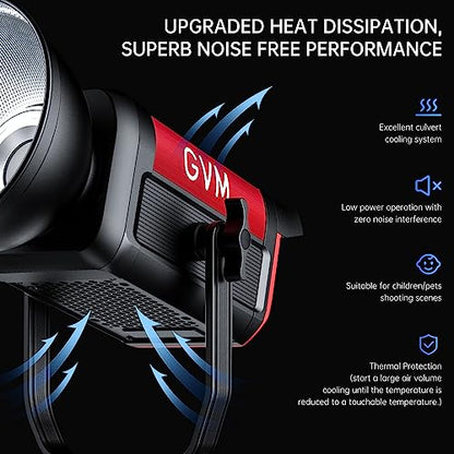GVM Photography Lighting 300W Bi-Color Studio Lights with 45°Standard Reflector 65700Lux@1m CCT 2700~6800K 12Lighting Scenes App Control LED Video Light - color: video light