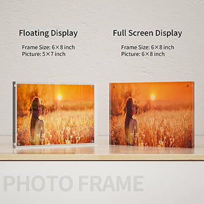 Sezanrpt Acrylic Picture Frame 6x8 Inches, High Transparent Magnetic Photo Frame, Double Sided Plexiglass Picture Frame 12mm + 12mm - size: 6'' X 8''