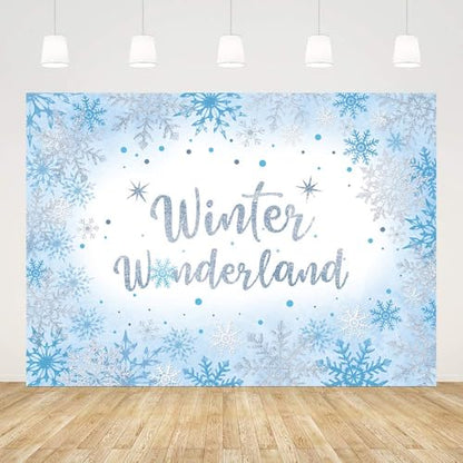 AIBIIN 7x5ft Winter Wonderland Backdrop for Photography Winter Wonderland Baby Shower Backdrop for Boys Baby It's Cold Outside Blue Snowflake Decorations Banner Photo Props Supplies - size: 7x5ft